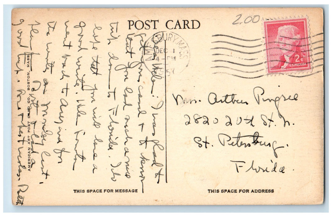 1957 Macy Colby House Exterior Scene Amesbury Massachusetts MA Posted Postcard