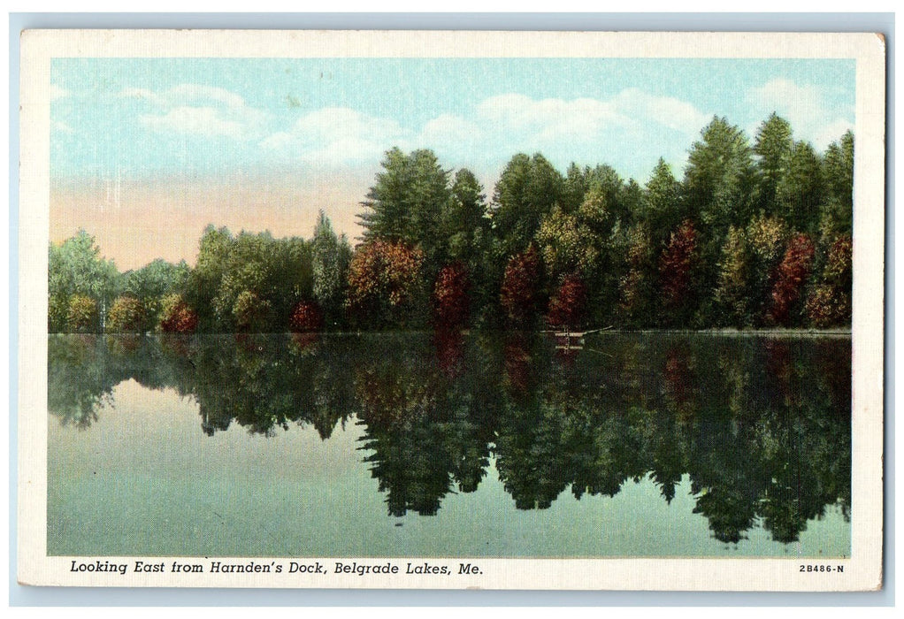 c1950's Looking East Harden's Dock Lake Grove Belgrade Lake Maine ME Postcard