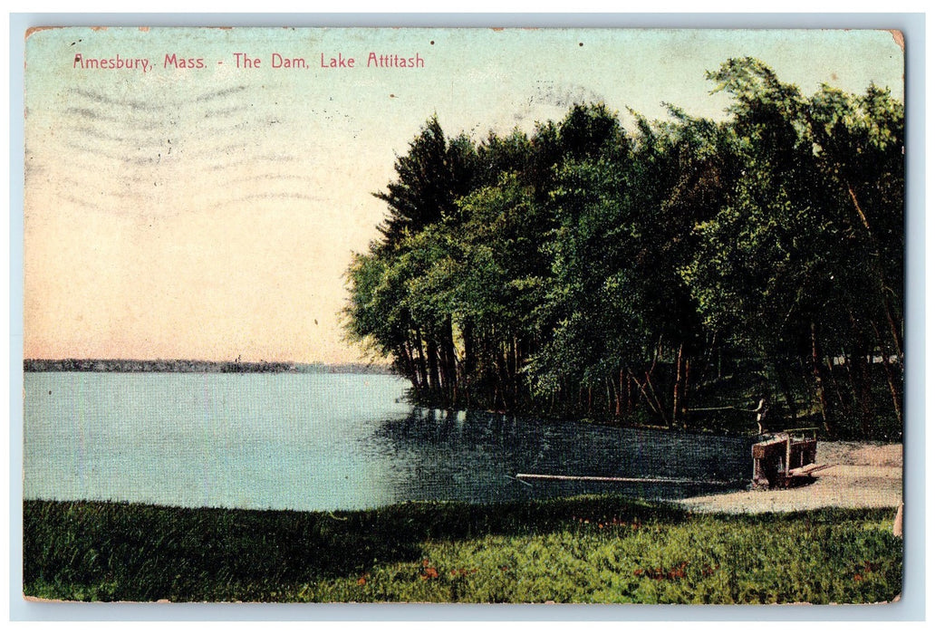 1911 The Dam Lake Attitash Amesbury Massachusetts MA Posted Vintage Postcard