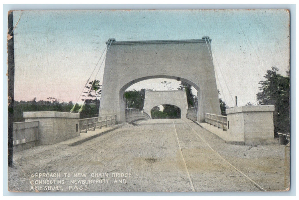 1919 New Chain Bridge Connecting Newburyport Amesbury Massachusetts MA Postcard