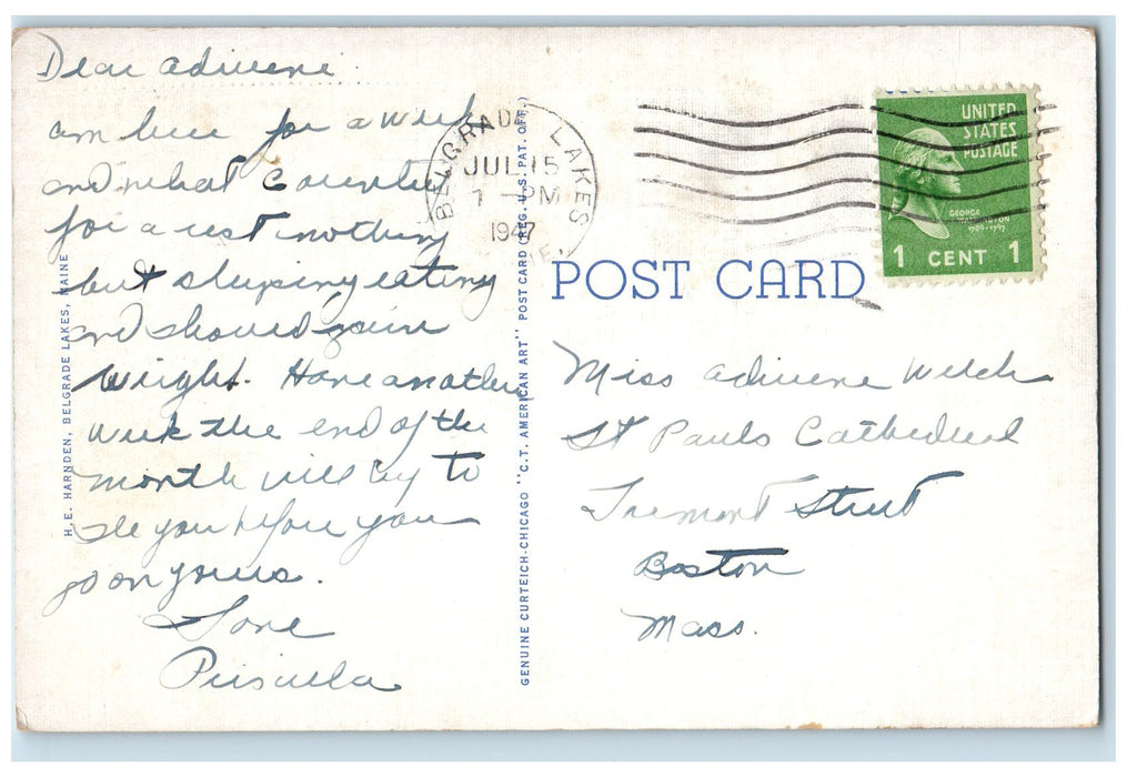1947 Outlet Of Great Lake Forest Seaside Houses Belgrade Lake Maine ME Postcard