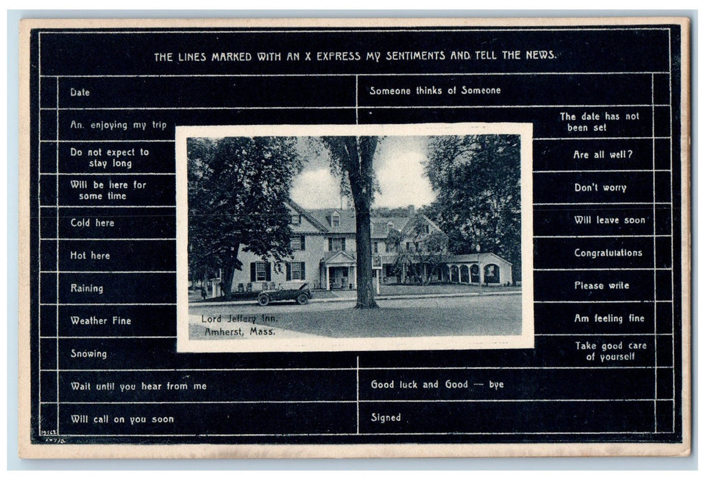c1910's Lord Jeffrey Inn Exterior Amherst Massachusetts MA Unposted Postcard