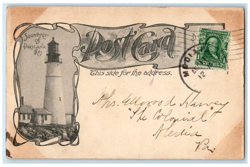 1903 Snow Scene In Casco Bay Boating Souvenir Of Portland Lighthouse ME Postcard