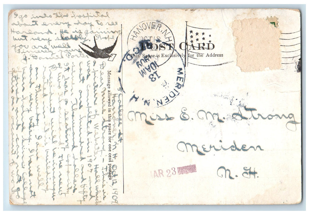1909 Webster Hall Dartmouth College Hanover New Hampshire NH Posted Postcard