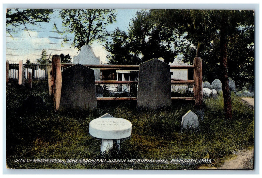 1919 Site of Watch Tower Burial Hill Plymouth Massachusetts MA Posted Postcard