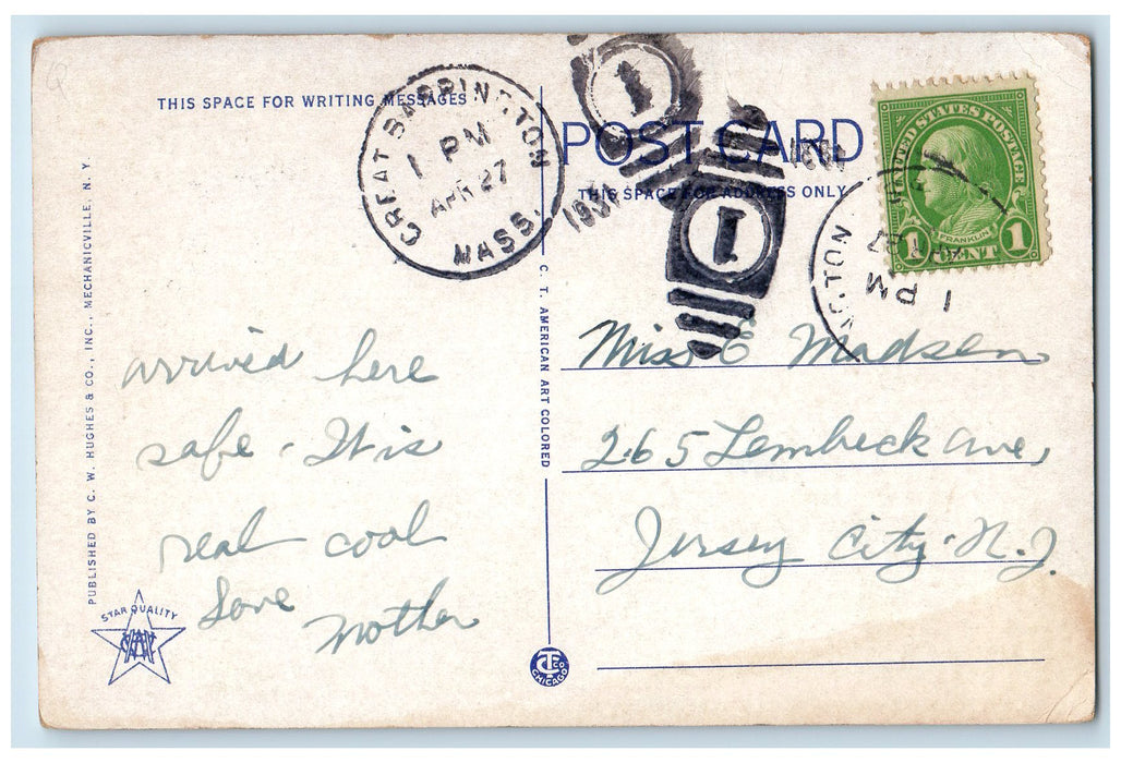 1931 Bash-Bish Falls View Near Great Barrington Massachusetts MA Posted Postcard