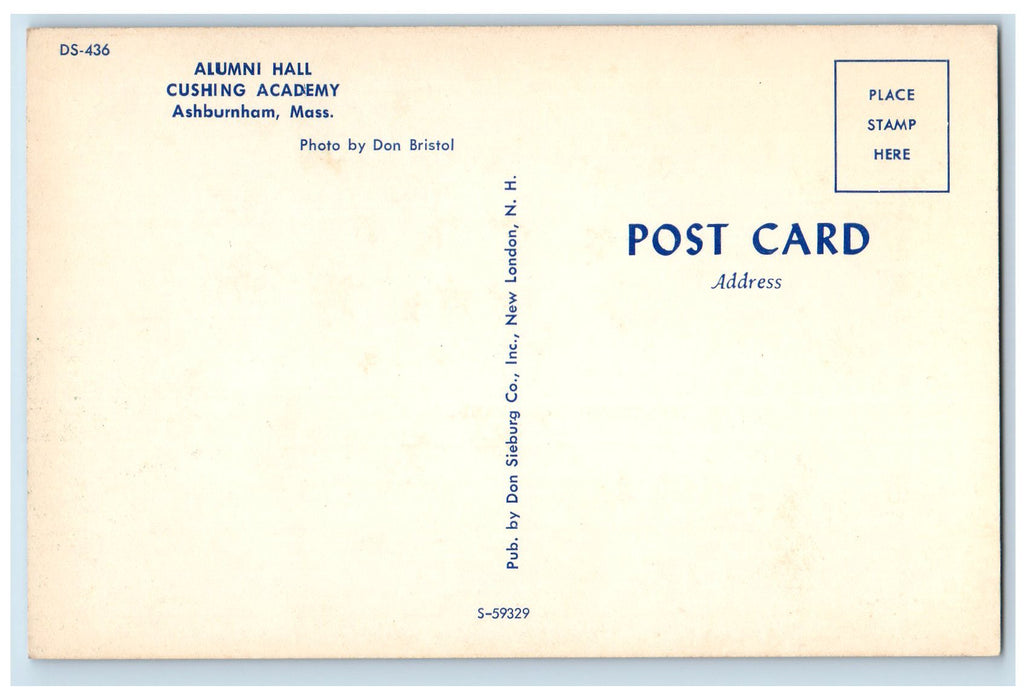 c1960s Alumni Hall Cushing Academy Ashburnham Massachusetts MA Unposted Postcard