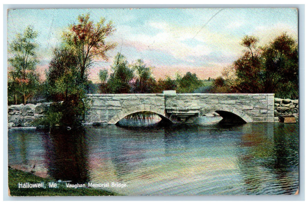 c1950 Vaughan Memorial Bridge Lake Two Passage Trees Hallowell Maine ME Postcard