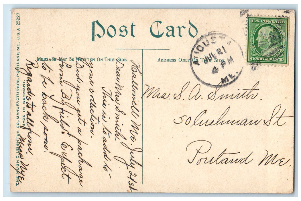 c1950 Vaughan Memorial Bridge Lake Two Passage Trees Hallowell Maine ME Postcard