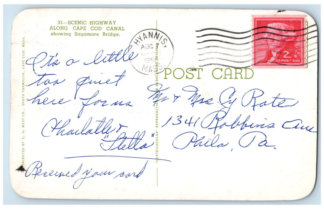 1956 Highway Along Cape Cod Canal Showing Sagamore Massachusetts MA Postcard