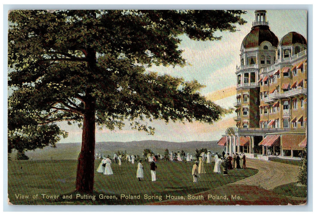 c1950 Tower Putting Green Spring House Restaurant Golf South Poland ME Postcard