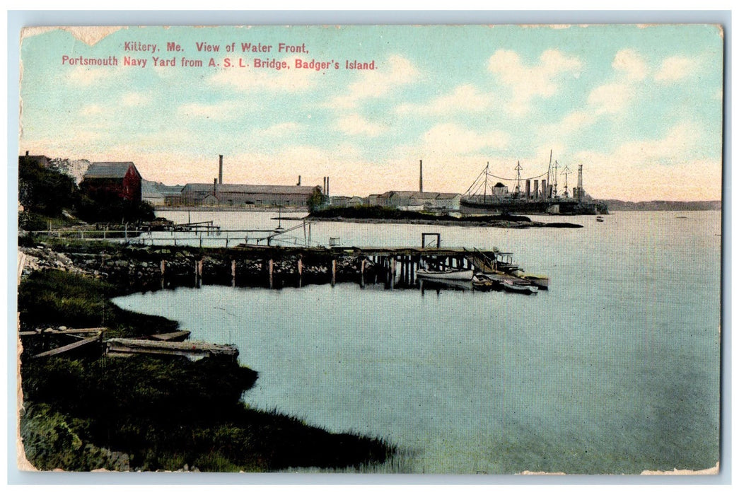 c1950 Water Front Portsmouth Navy Yard Badgers Island Kittery Maine ME Postcard