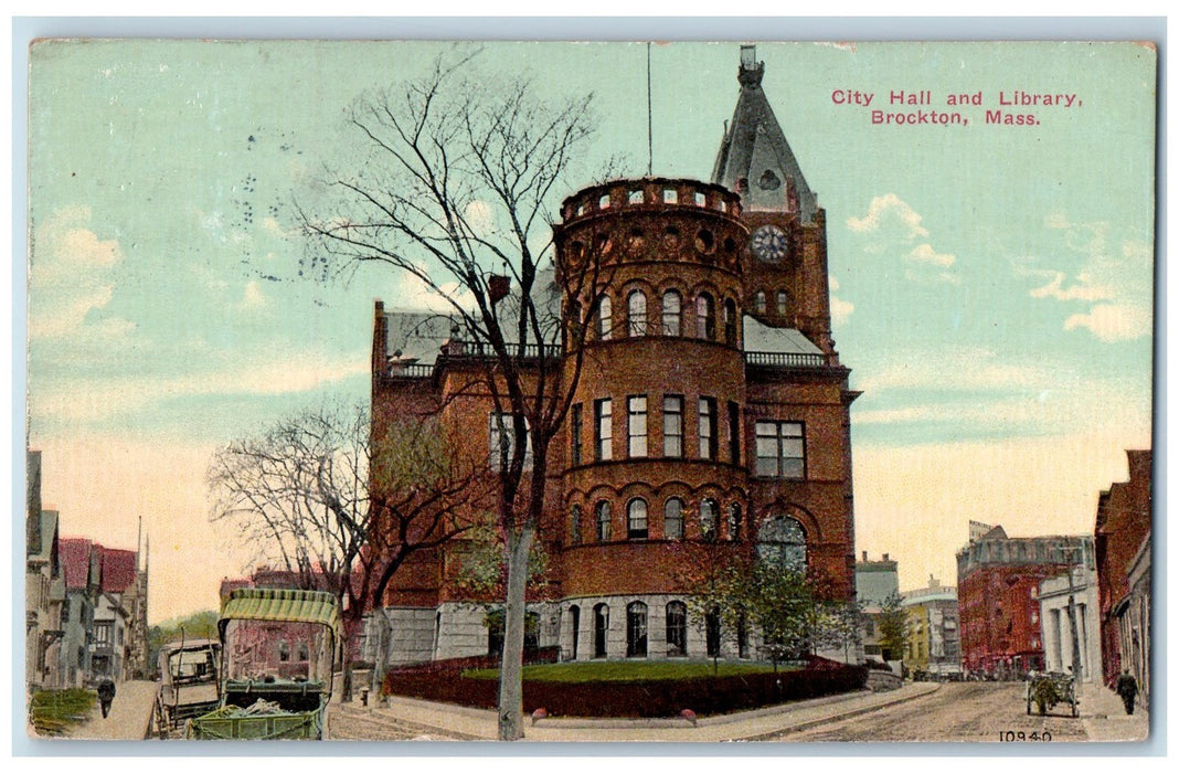 1912 City Hall And Library Roadside Brockton Massachusetts MA Posted Postcard