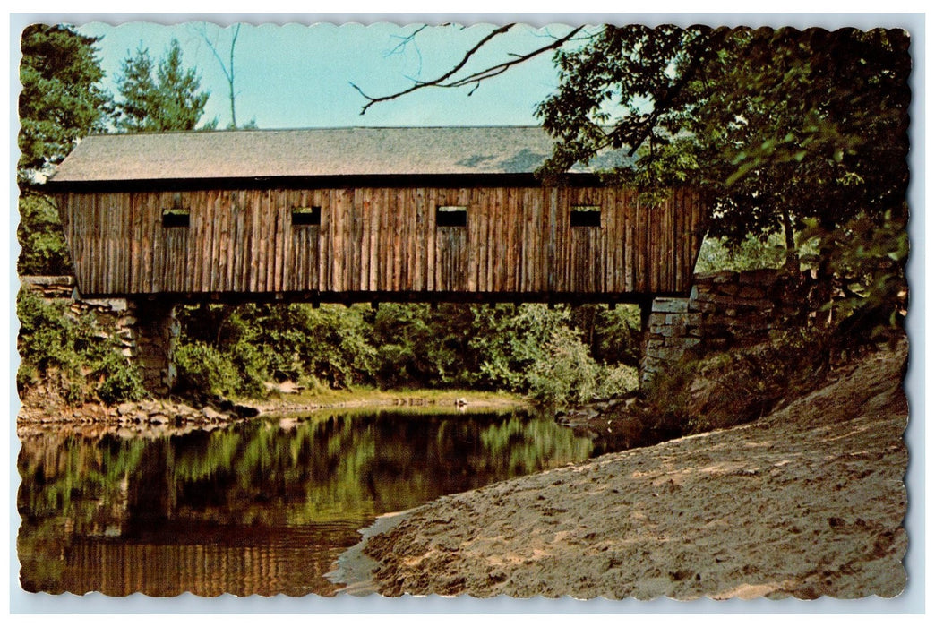 1974 Lovejoy Covered Bridge Lake Creek Mudded South Andover Maine ME Postcard