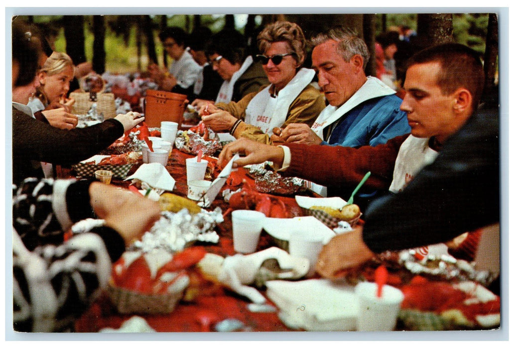 1967 Cabbage Island Clambakes Linekin Bay Restaurant Boothbay Maine ME Postcard