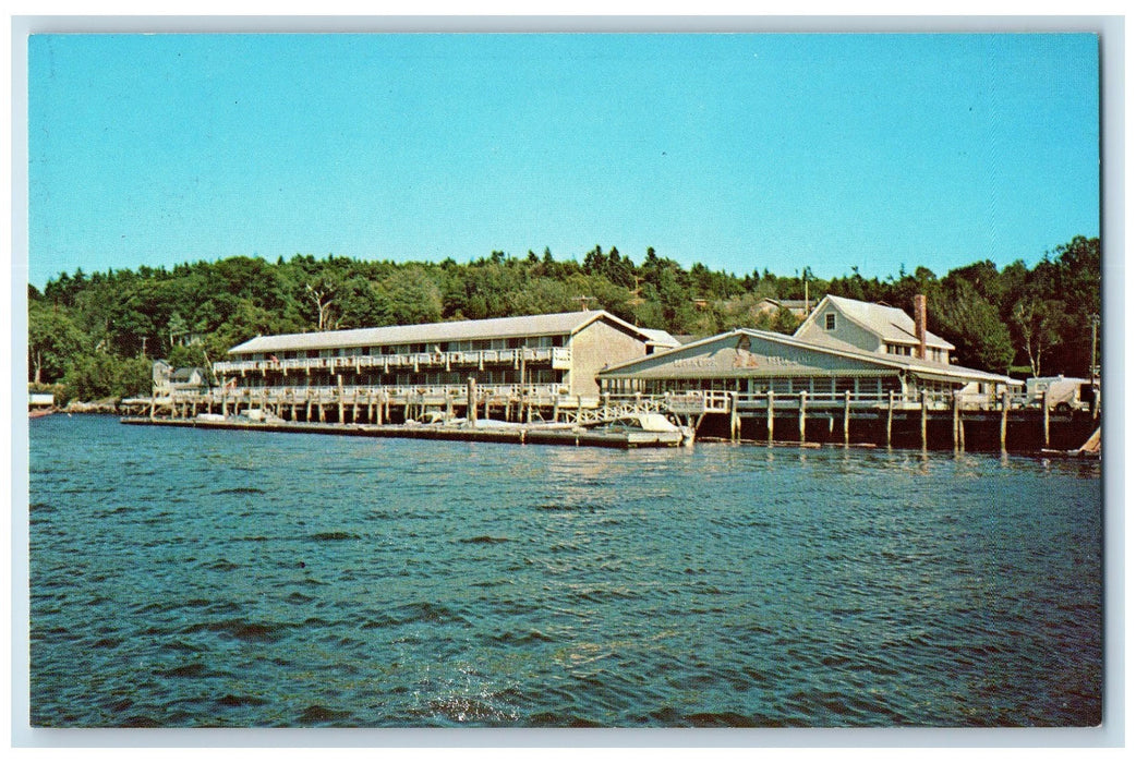 c1950 Brown Bros Wharf Motel Restaurant Boat Docking Boothbay Maine ME Postcard