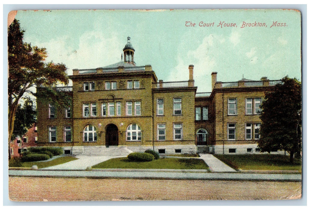 1914 The Court House Exterior Scene Brockton Massachusetts MA Posted Postcard
