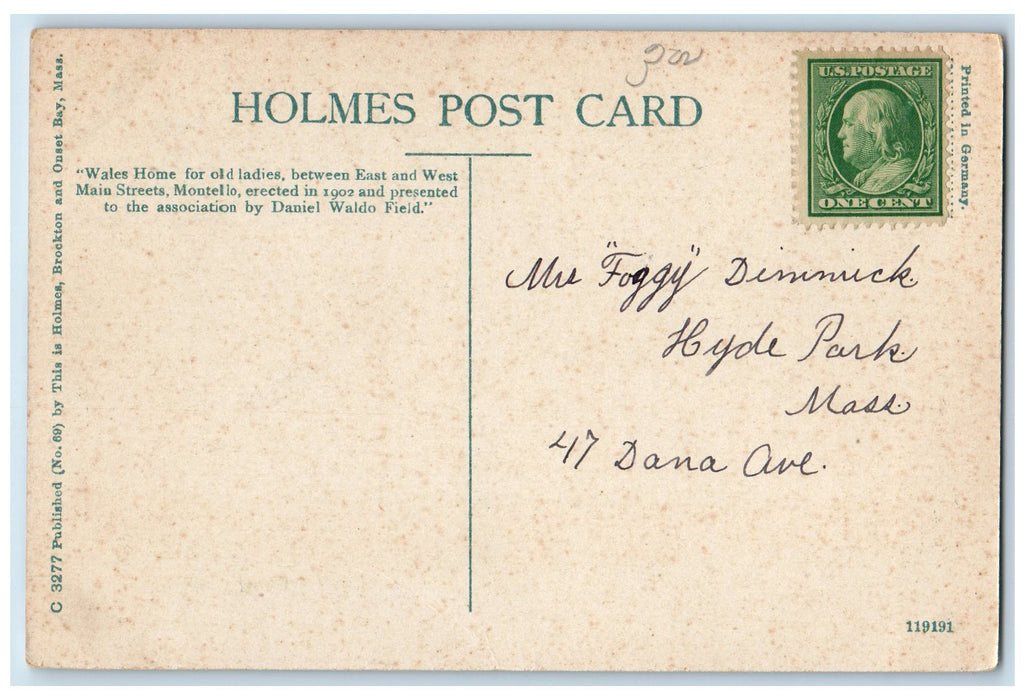 c1910's Wales Home For Old Ladies Brockton Massachusetts MA Unposted Postcard