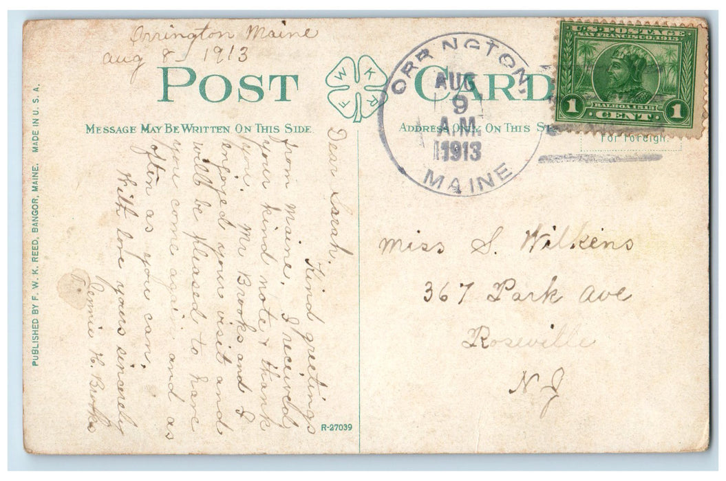 1913 Whitney Park Cedar Hammond Streets Dirt Road Lined Trees Bangor ME Postcard