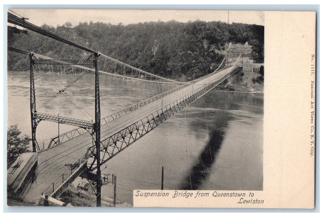 c1905 Suspension Bridge Queenstown To Lewiston Rail Trolley River NY Postcard