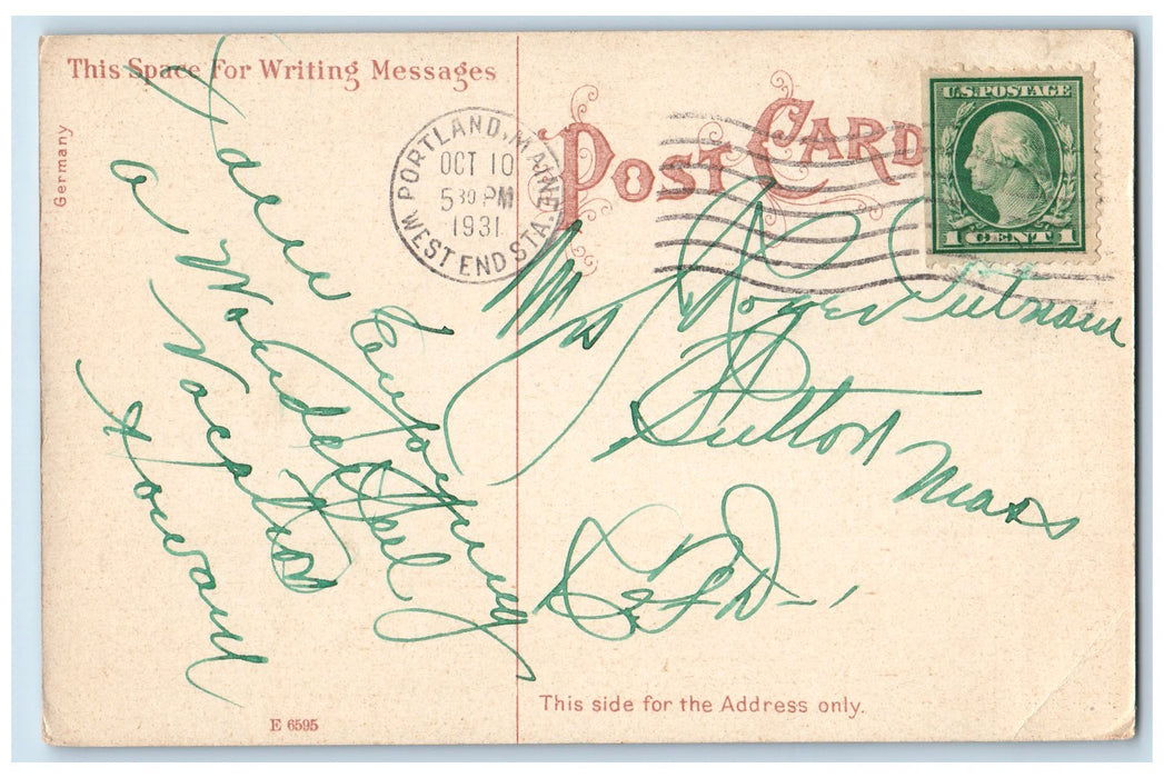 1931 Cushing's Point Fort Scammel View Docking Boat Cushing's Island ME Postcard