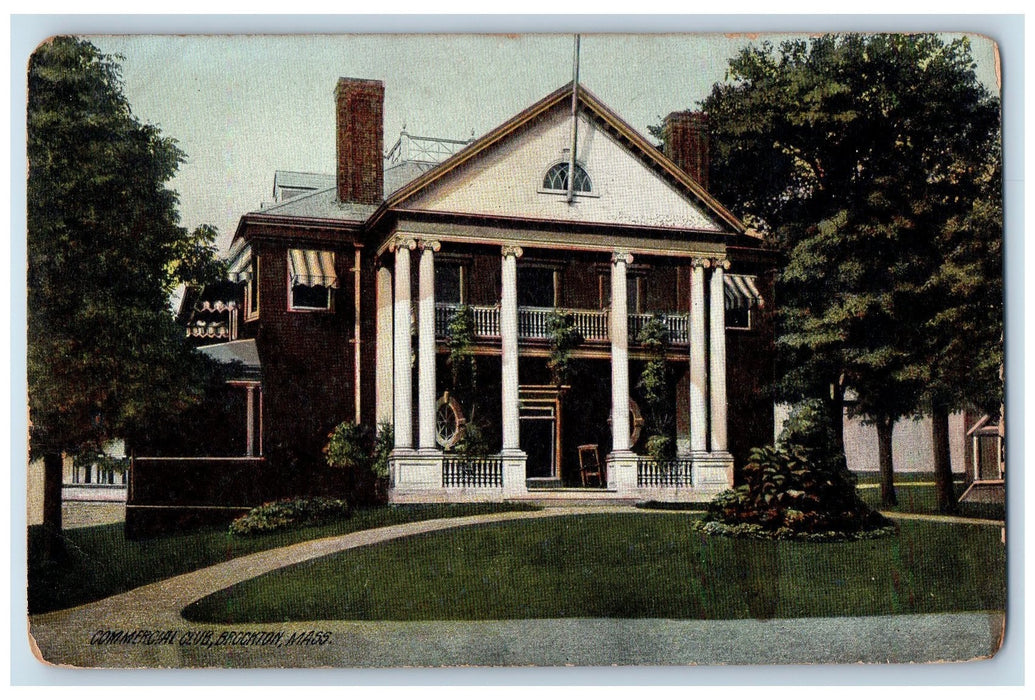 1908 Commercial Club Exterior Scene Brockton Massachusetts MA Posted Postcard