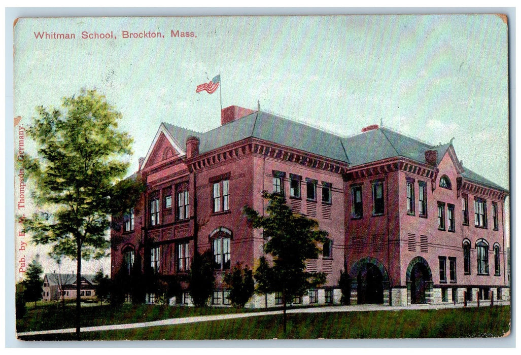 1908 Whitman School Exterior Scene Brockton Massachusetts MA Posted Postcard