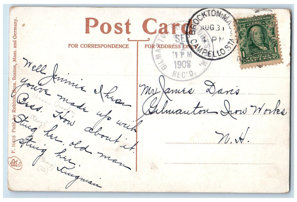 1908 Whitman School Exterior Scene Brockton Massachusetts MA Posted Postcard