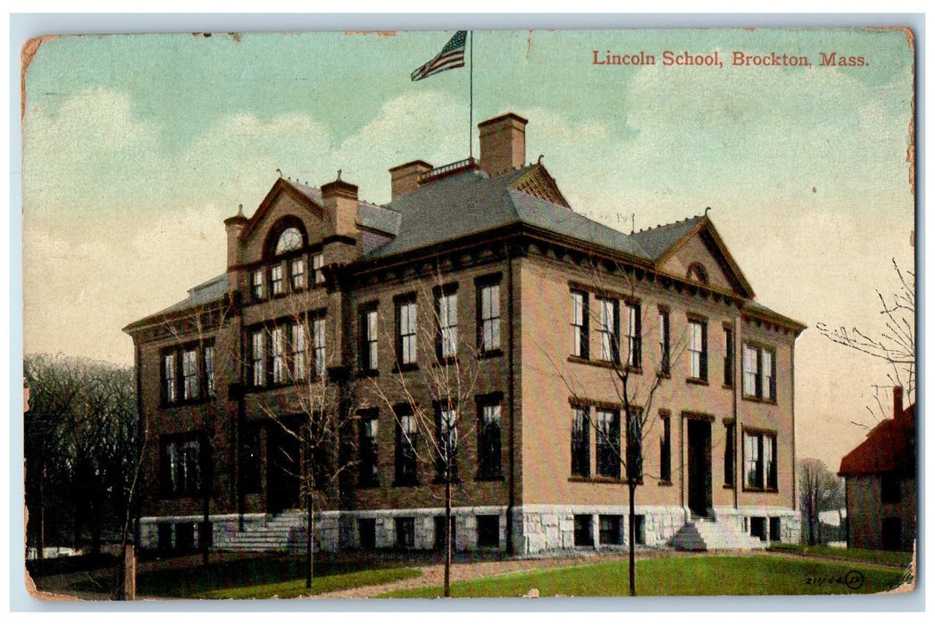 1910 Lincoln  School Exterior Scene Brockton Massachusetts MA Posted Postcard