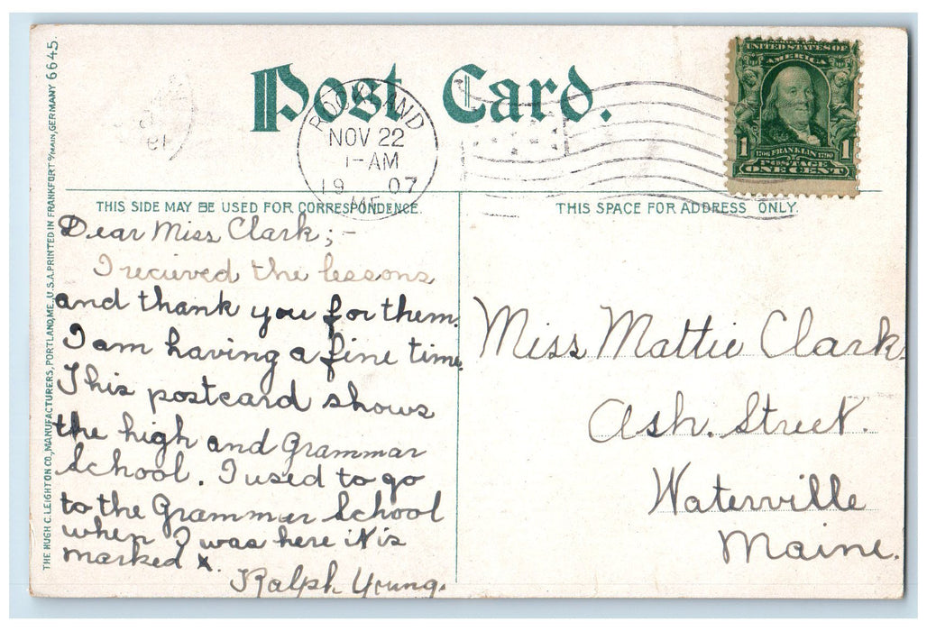 1907 Lincoln Street High School Building Campus Dirt Road Rockland ME Postcard