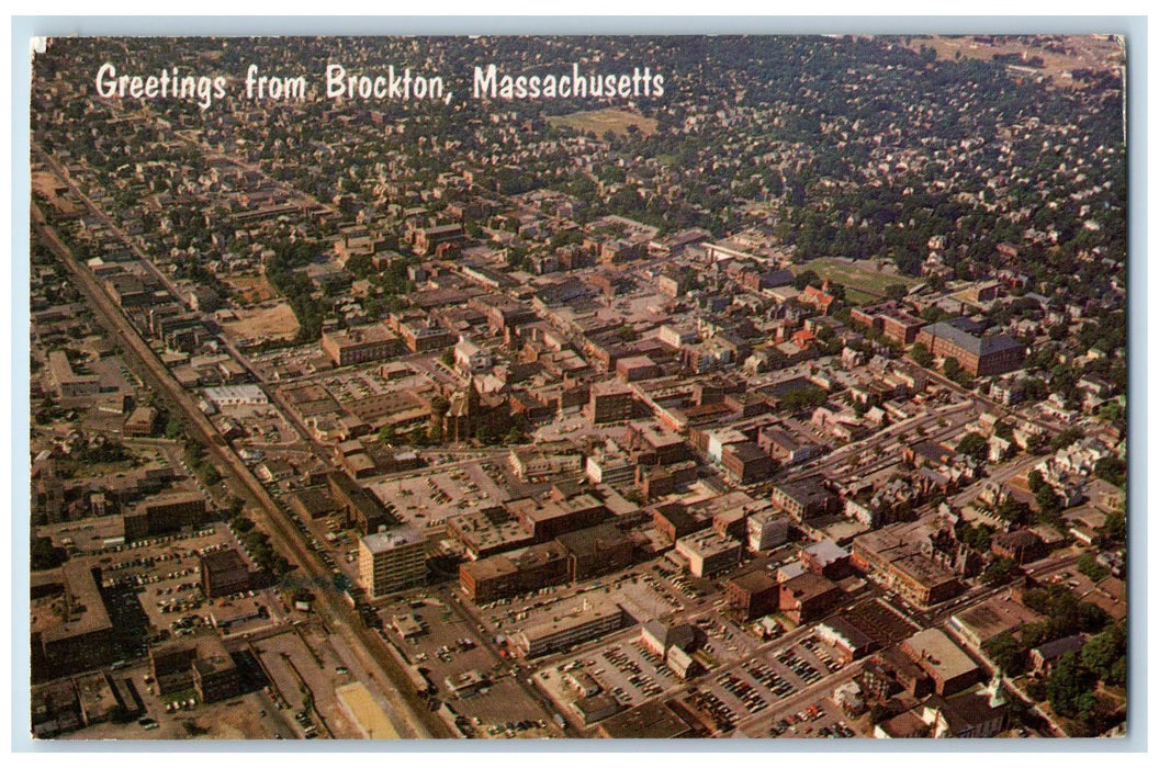 c1960's Greetings From Brockton Aerial View Massachusetts MA Unposted Postcard