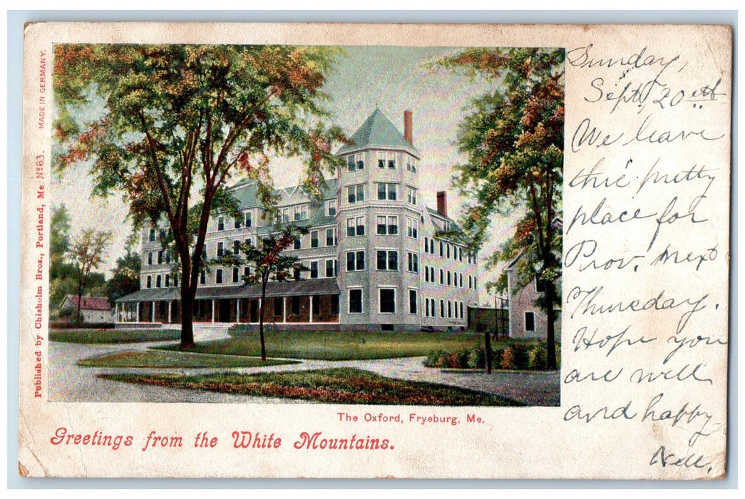 1903 Greetings From The White Mountains The Oxford View Fryeburg ME Postcard