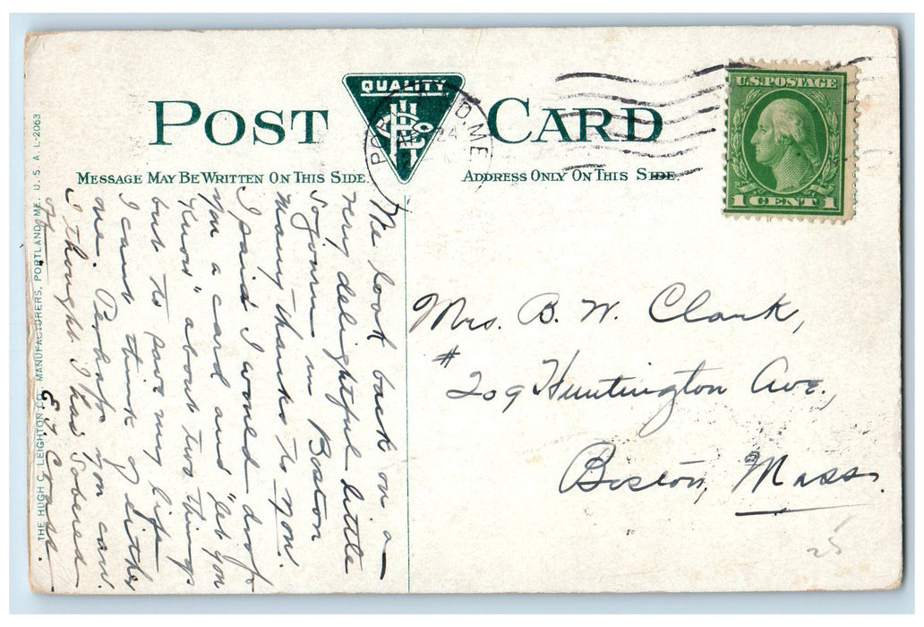c1950 Brackett's Cove Torrington Point Rocky Shore Boat Peaks Island ME Postcard