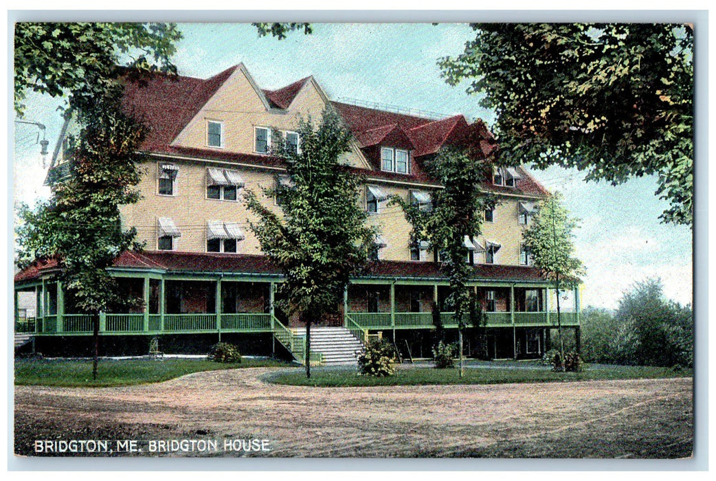 c1950 Bridgton House Entrance View Restaurant Dirt Road Bridgton ME Postcard