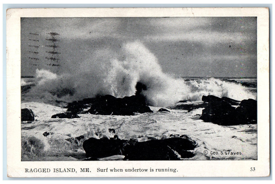 1933 Surf When Undertow Is Running Beach Surfing Ragged Island Maine ME Postcard