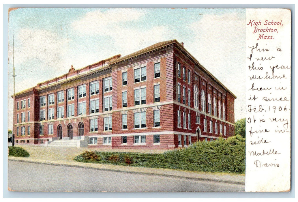 1906 New High School Roadside Brockton Massachusetts MA Posted Vintage Postcard
