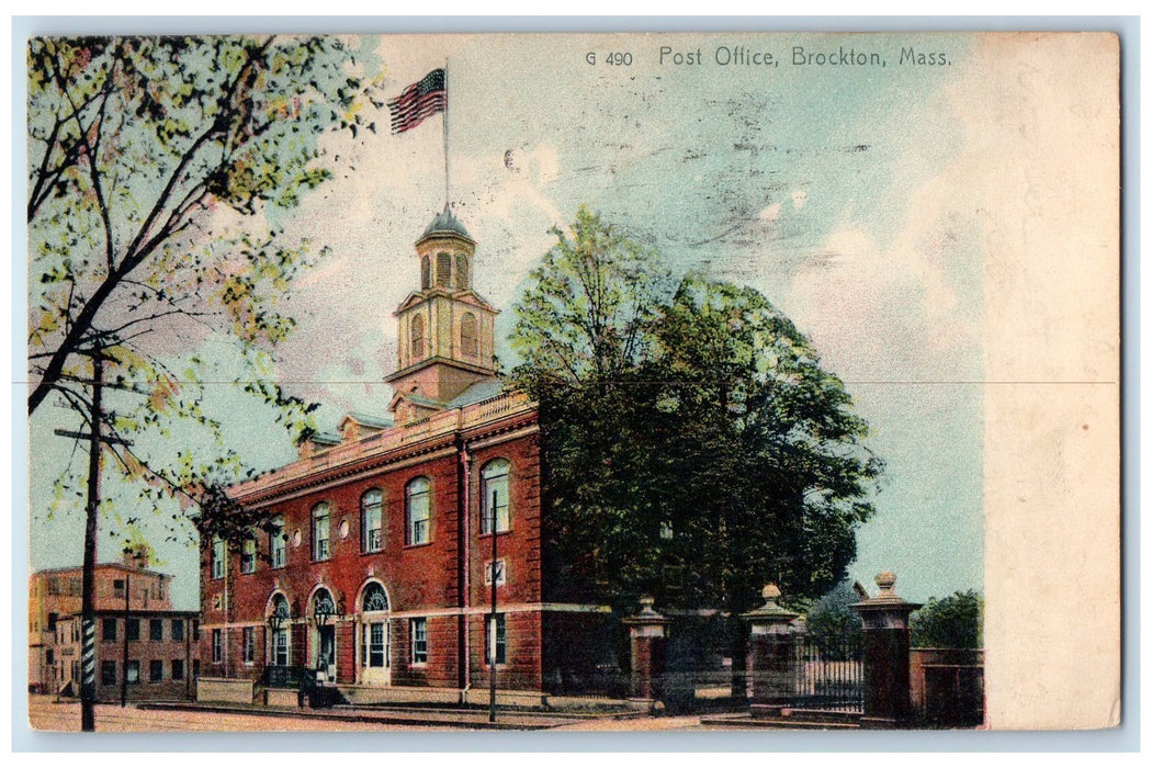 1908 Post Office Roadside View Brockton Massachusetts MA Posted Vintage Postcard