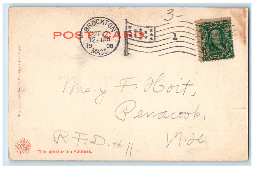 1908 Post Office Roadside View Brockton Massachusetts MA Posted Vintage Postcard