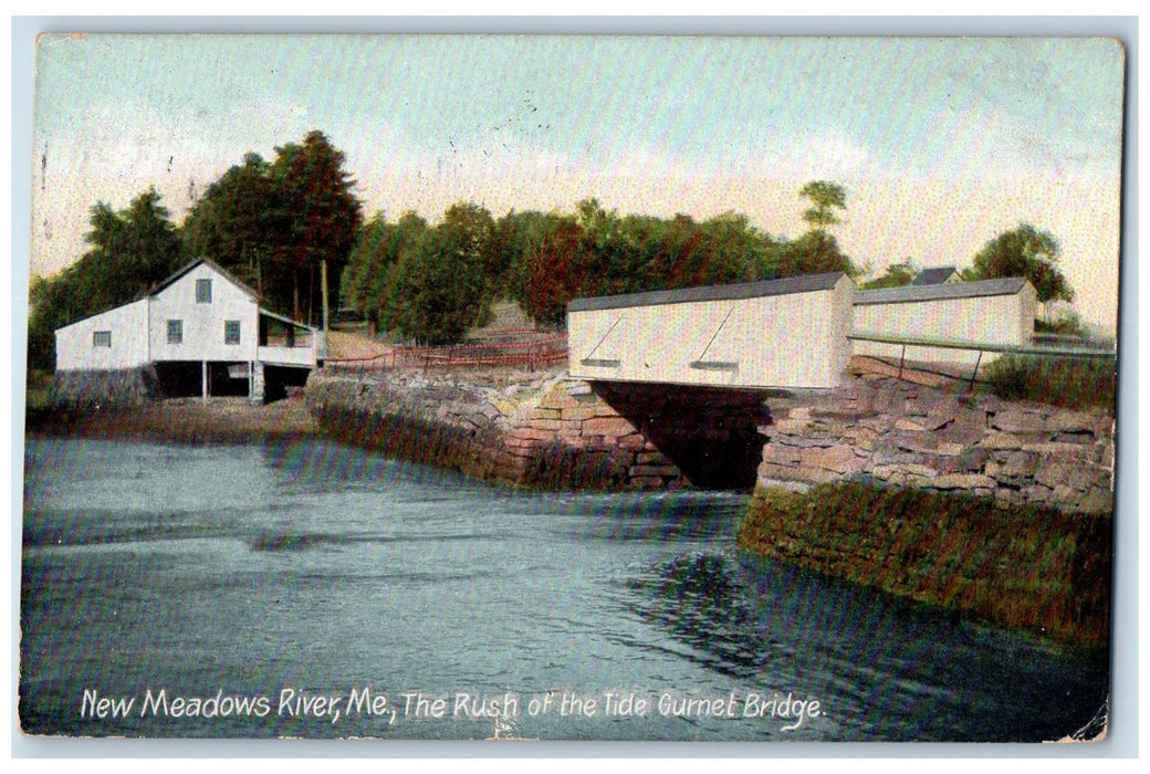 1907 The Rush Of Tide Gurnet Bridge Grove Road New Meadows River ME Postcard