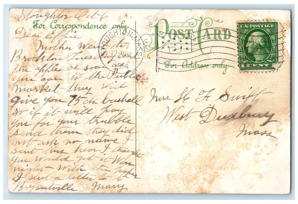 1914 Keith School Roadside Scene Brockton Massachusetts MA Posted Flag Postcard