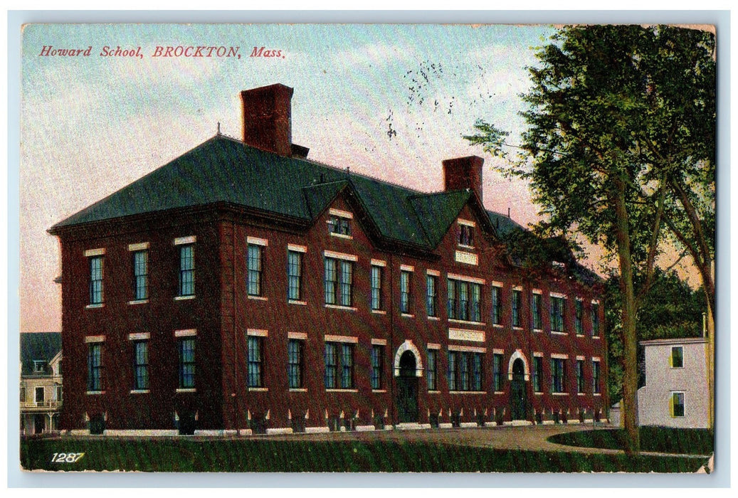 1907 Howard School Exterior Roadside Brockton Massachusetts MA Posted Postcard