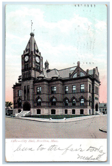 1907 City Hall Exterior Scene Roadside Brockton Massachusetts MA Posted Postcard