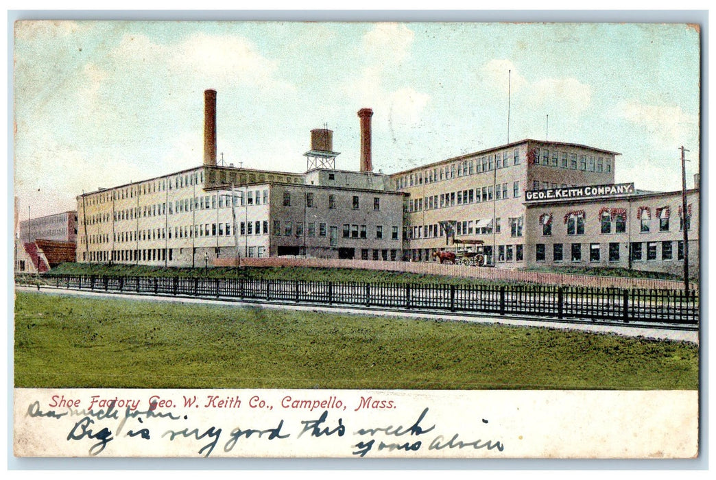 1908 Shoe Factory Geo W Keith Co. Campello  Brockton Massachusetts MA Postcard