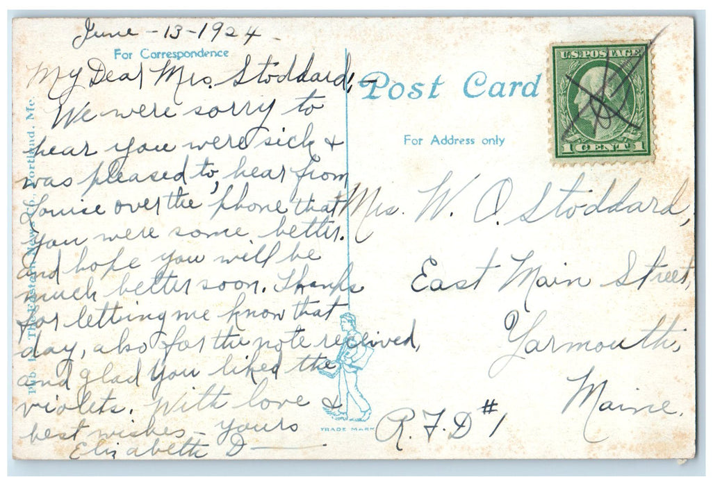 1924 Car Entrance Casino Riverton Park Building View Flag Portland ME Postcard