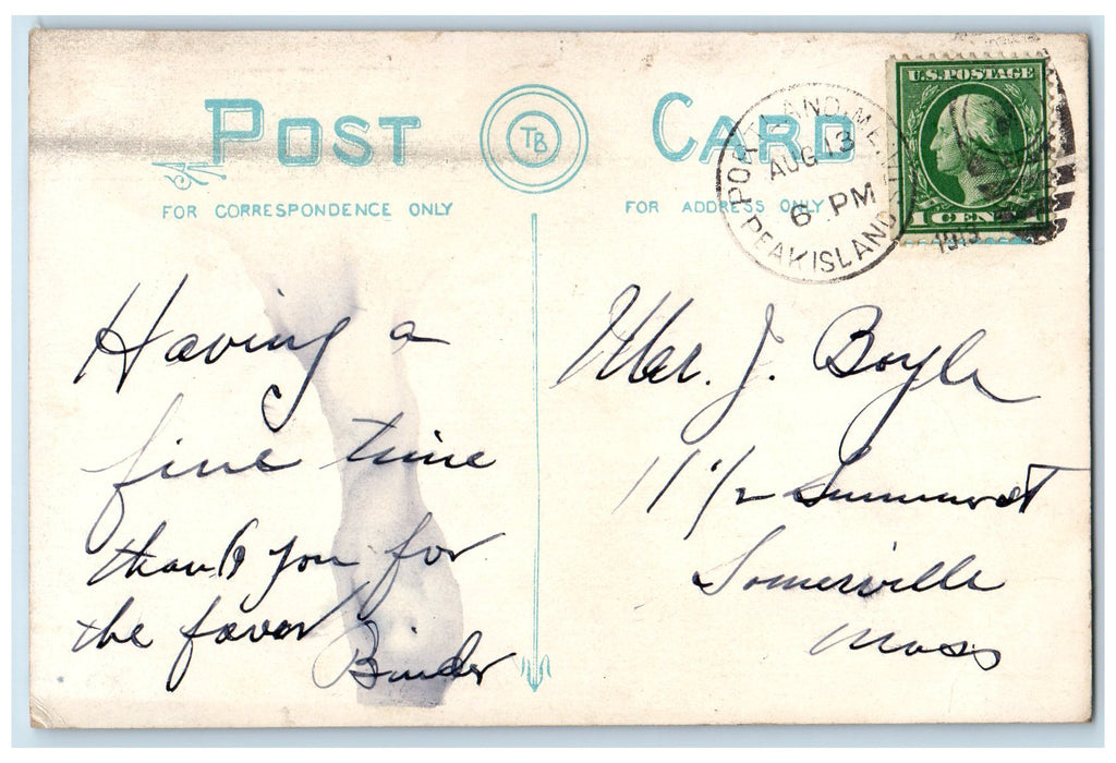 1913 Pumpkin Knob Casco Bay Sailboat Islet Dock House Grove Portland ME Postcard