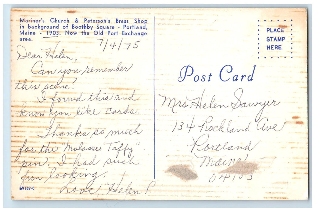 c1950's Mariner's Church Shop Boothby Square Establishment Portland ME Postcard
