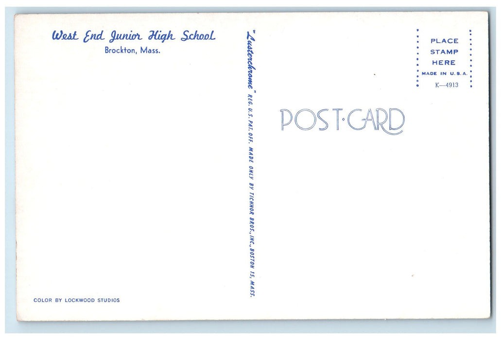 c1960's West End Junior High School Roadside Brockton Massachusetts MA Postcard