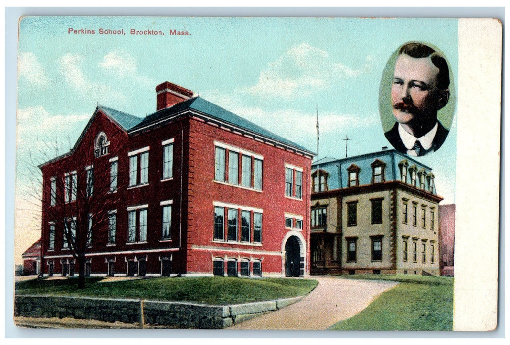 c1910s Perkins School Exterior Scene Brockton Massachusetts MA Portrait Postcard