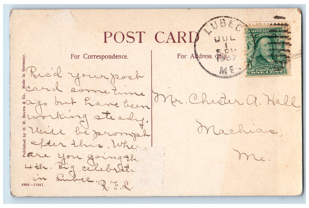 1907 Willow Road Dirt Trees Wood Fence Electrical Post Dennysville ME Postcard