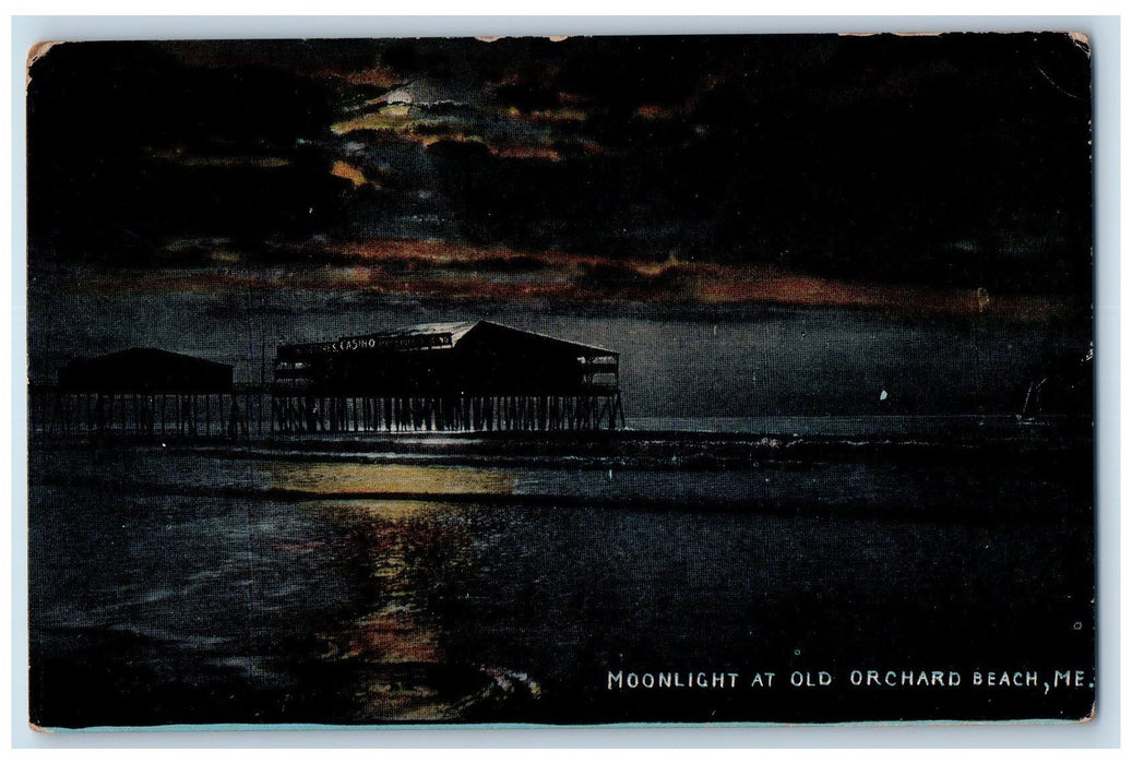c1950 Moonlight View Reflection Pier Casino Old Orchard Beach Maine ME Postcard